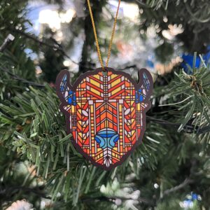 Buffalo Head Tree Ornament - Frank Lloyd inspired - illustrated by the Cryptic Crayon